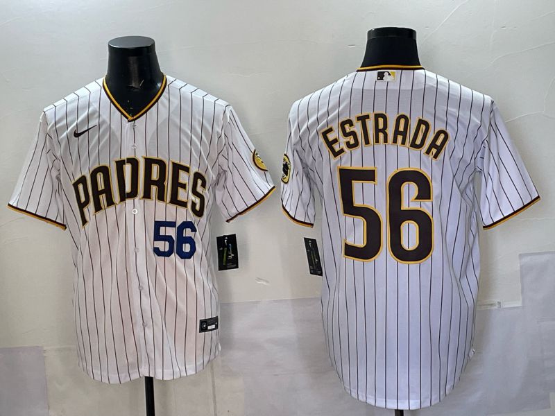 Men 2025 San Diego Padres #56 Estrada White stripe Nike MLB Jersey style 03